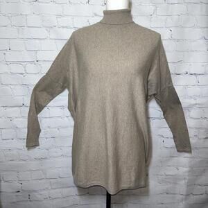 Moda International Turtle Neck Sweater Sz Medium Oversized Brown Cotton Cashmere